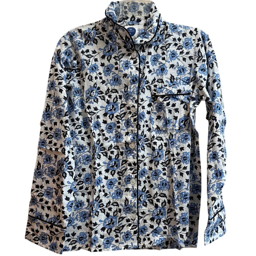 Navy Bleu Floral Print Long Sleeve Button Up Blouse - Size Medium - NWT